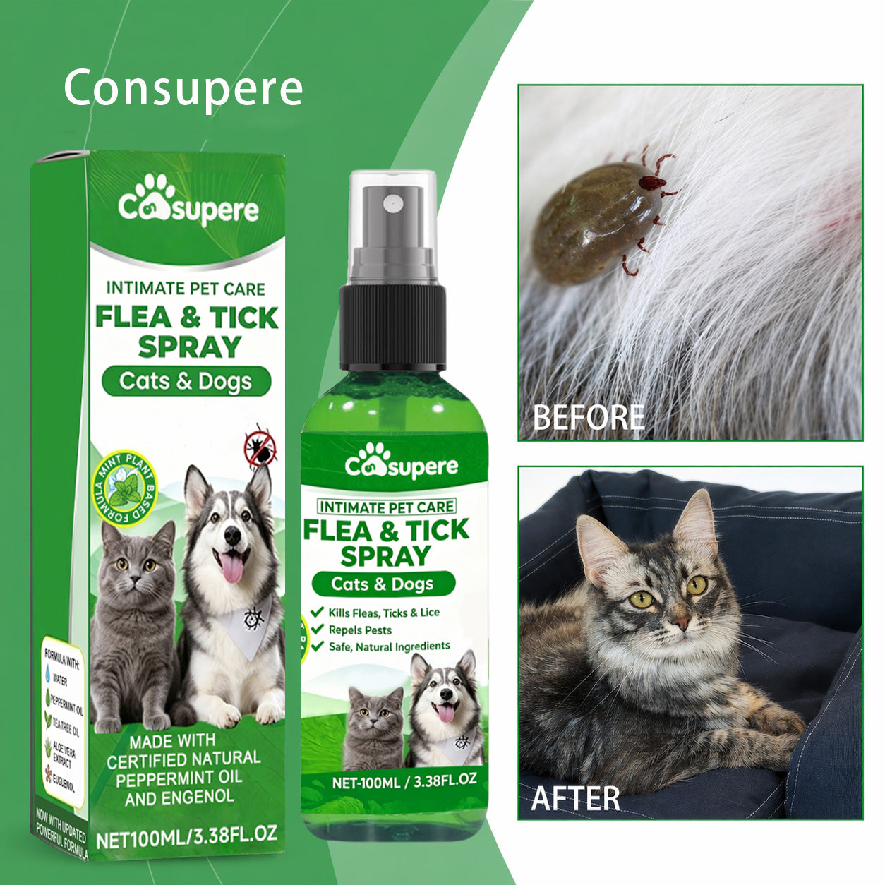 Consupere™🍃Natural Flea & Tick Spray for Dogs & Cats